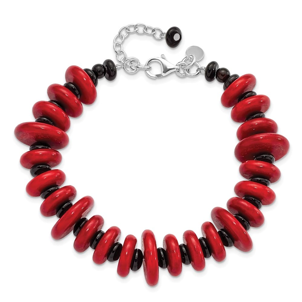 Sterling Silver Agate & Red Reconstructed Magnesite Bracelet