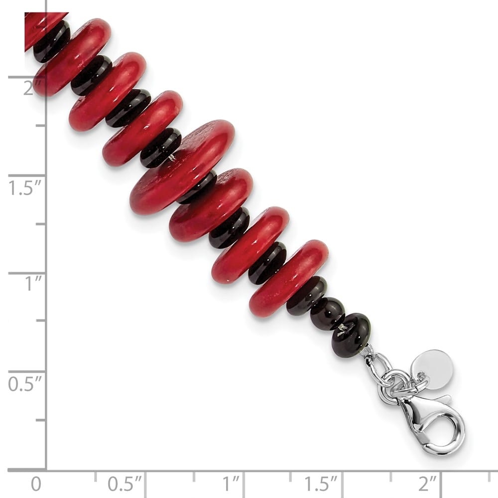 Sterling Silver Agate & Red Reconstructed Magnesite Bracelet