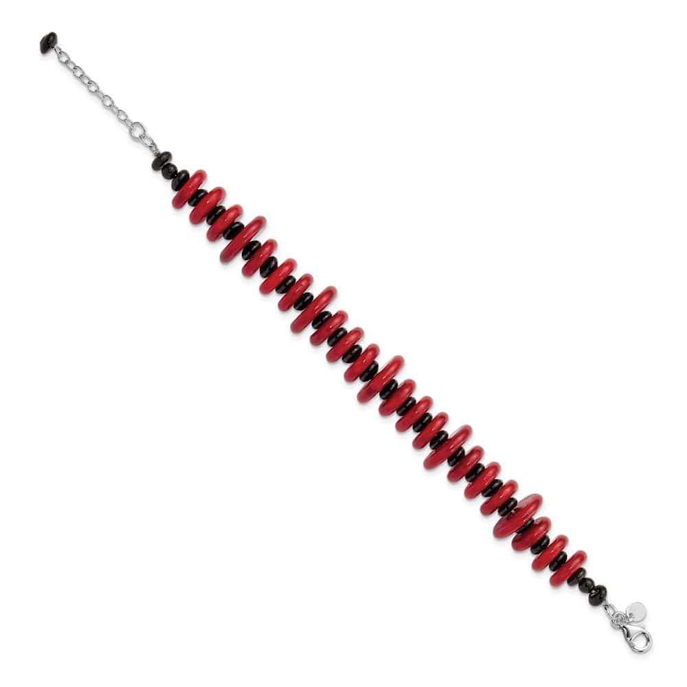 Sterling Silver Agate & Red Reconstructed Magnesite Bracelet