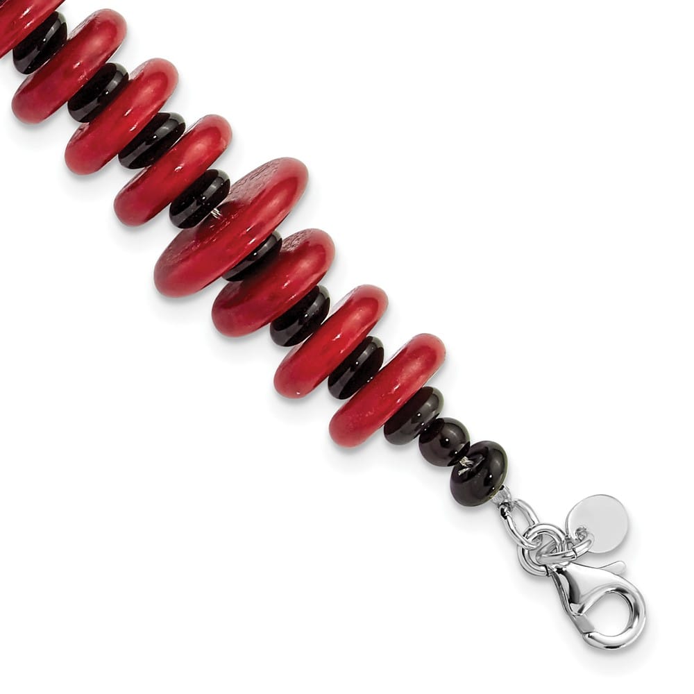 Sterling Silver Agate & Red Reconstructed Magnesite Bracelet