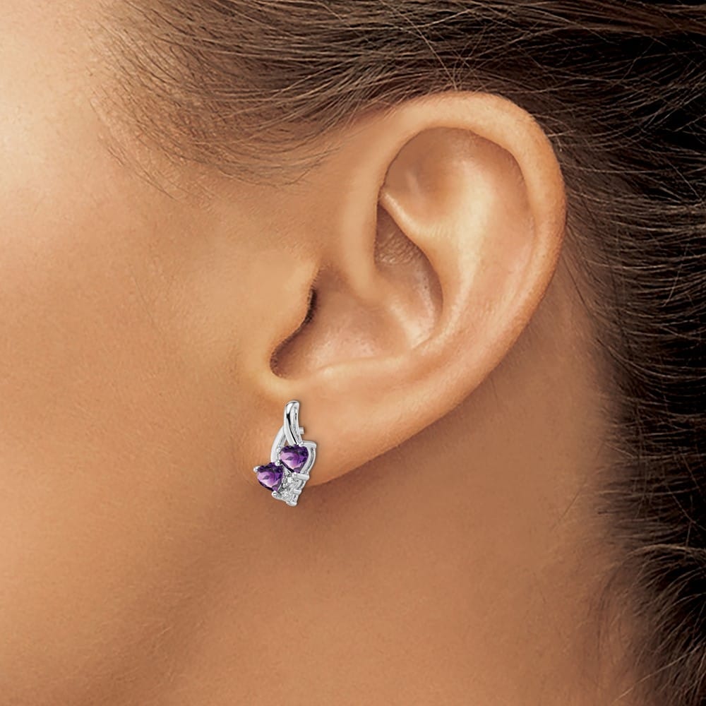Sterling Silver Amethyst and Diamond 14 x 8 mm Earrings, view 3 of 4