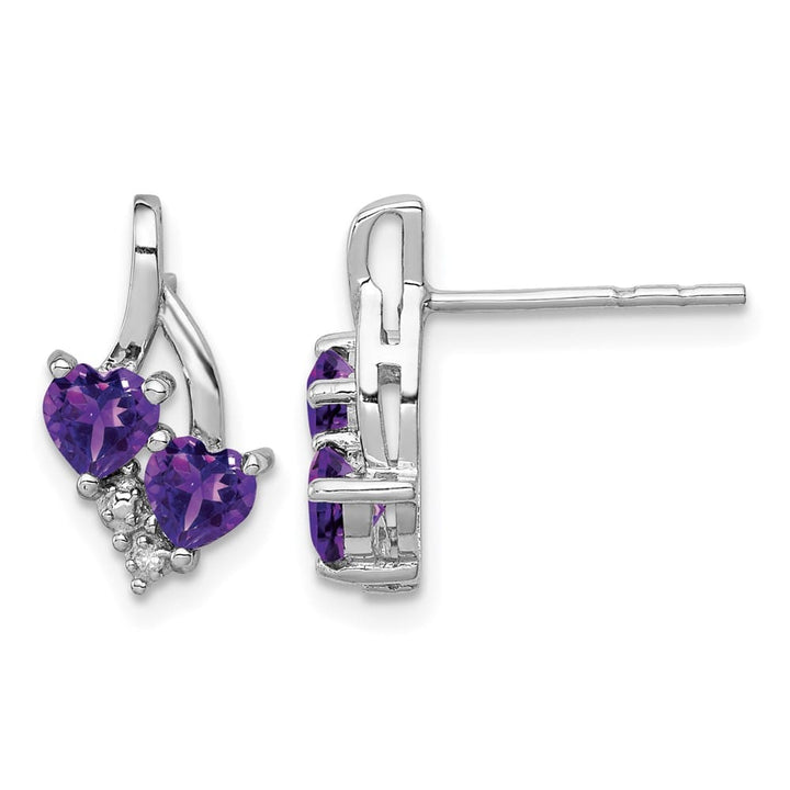 Sterling Silver Amethyst and Diamond 14 x 8 mm Earrings, view 1 of 4