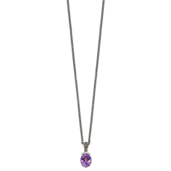 Sterling Silver Amethyst and Diamond 18 inch Necklace