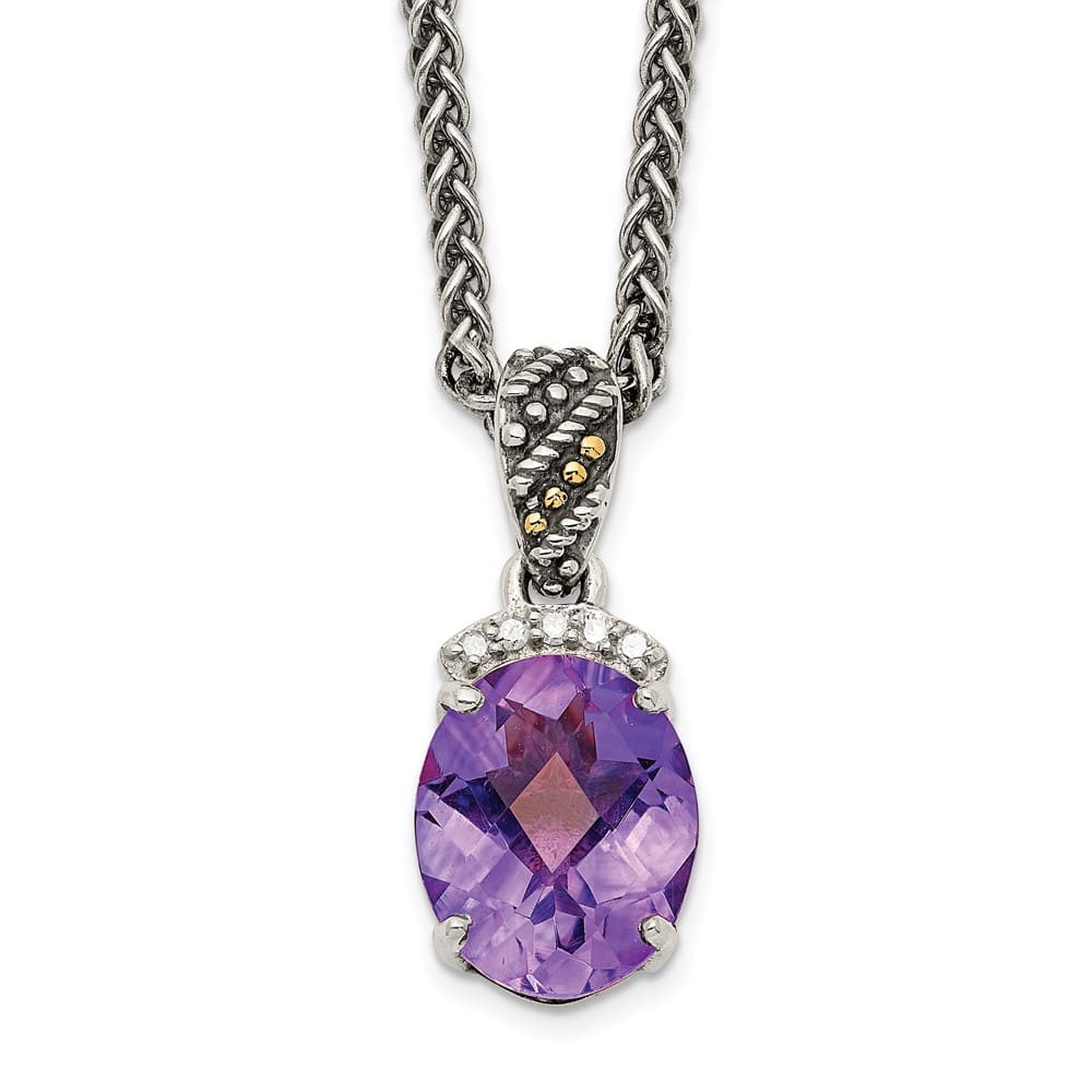 Sterling Silver Amethyst and Diamond 18 inch Necklace
