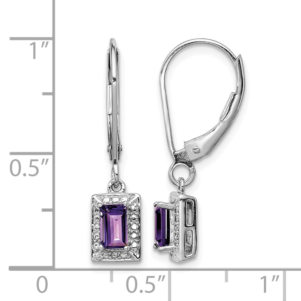 Sterling Silver Amethyst and Diamond 24 x 5 mm Earrings, view 4 of 4