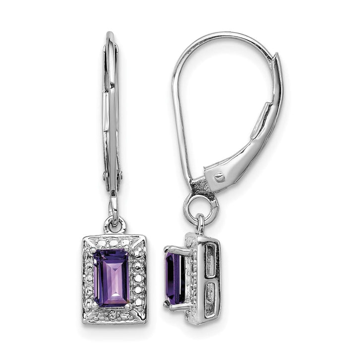 Sterling Silver Amethyst and Diamond 24 x 5 mm Earrings, view 1 of 4