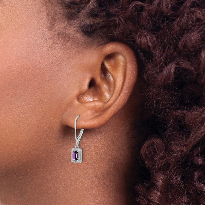 Sterling Silver Amethyst and Diamond 24 x 5 mm Earrings, view 3 of 4