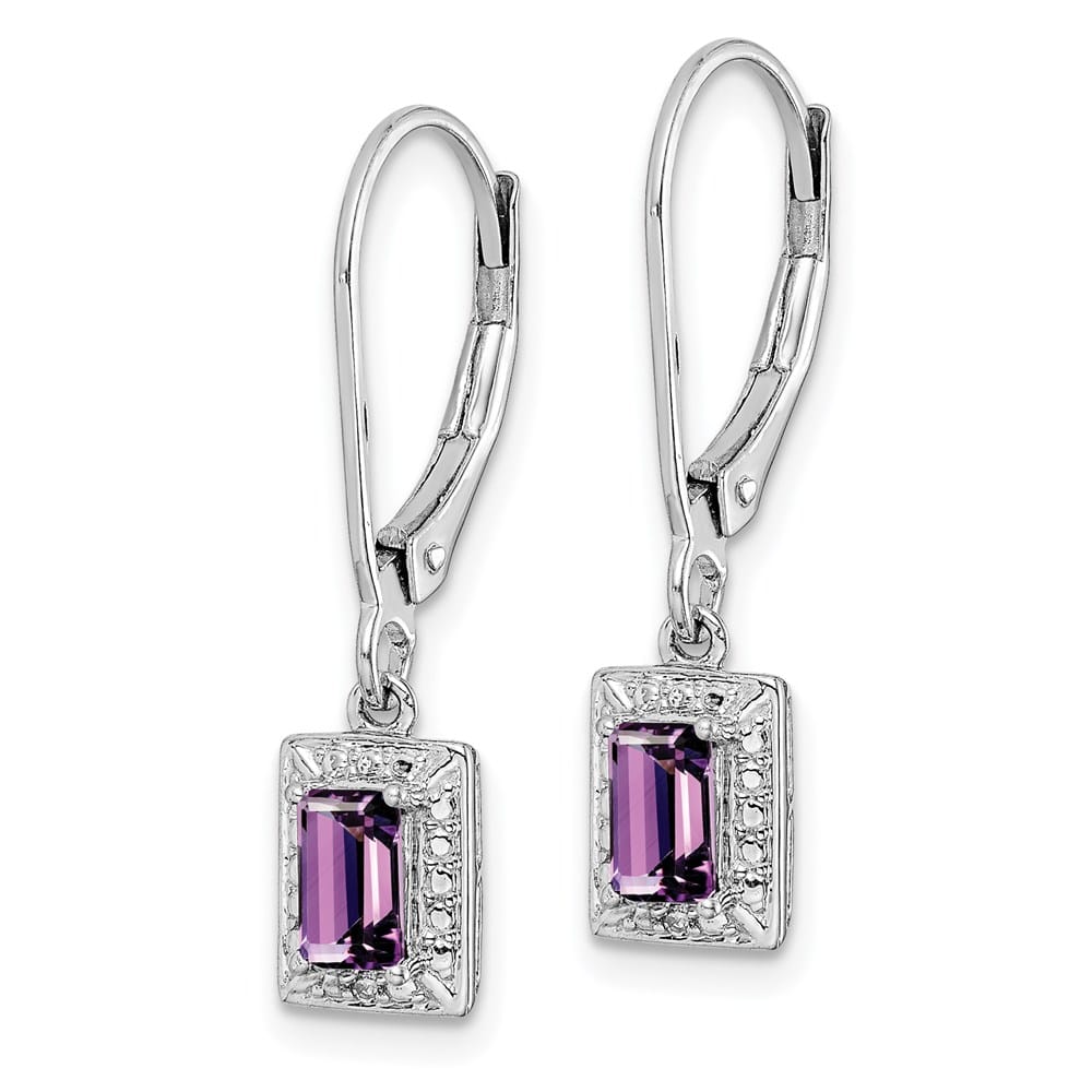 Sterling Silver Amethyst and Diamond 24 x 5 mm Earrings, view 2 of 4