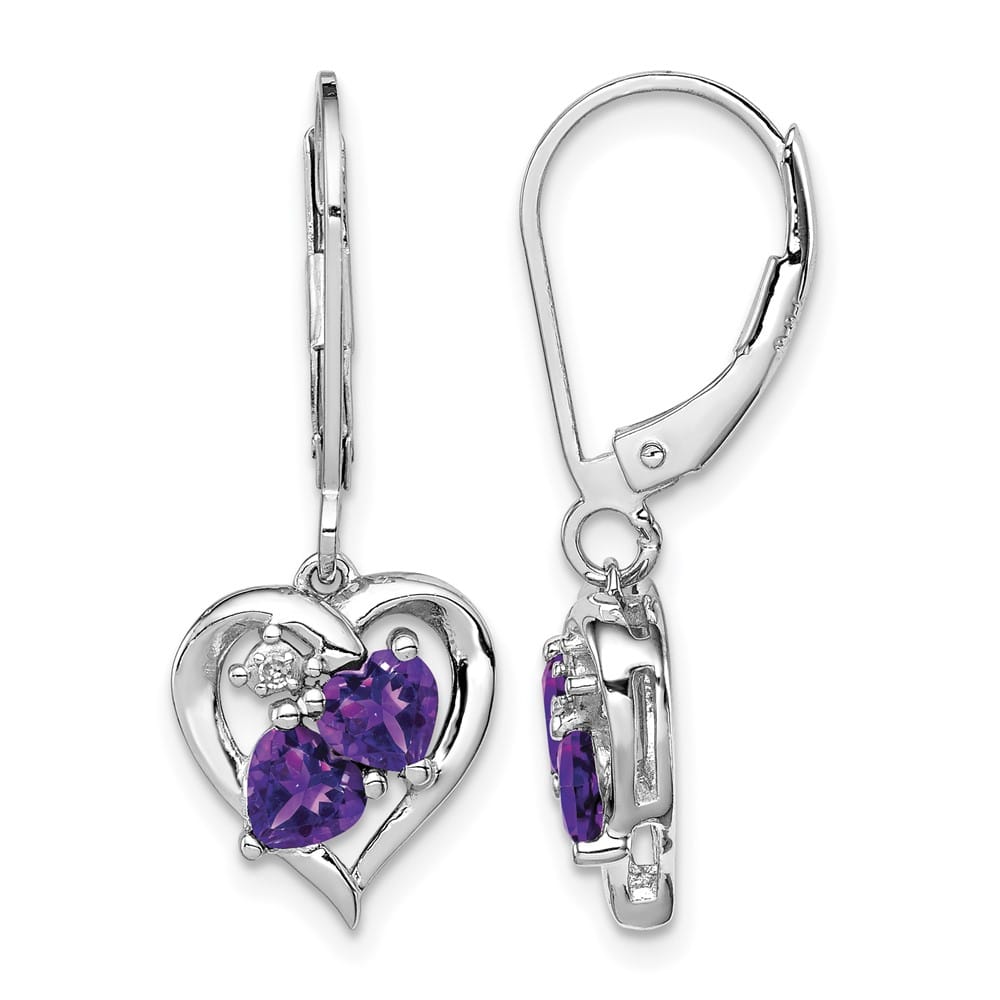 Sterling Silver Amethyst and Diamond 28 x 11 mm Earrings, view 1 of 4