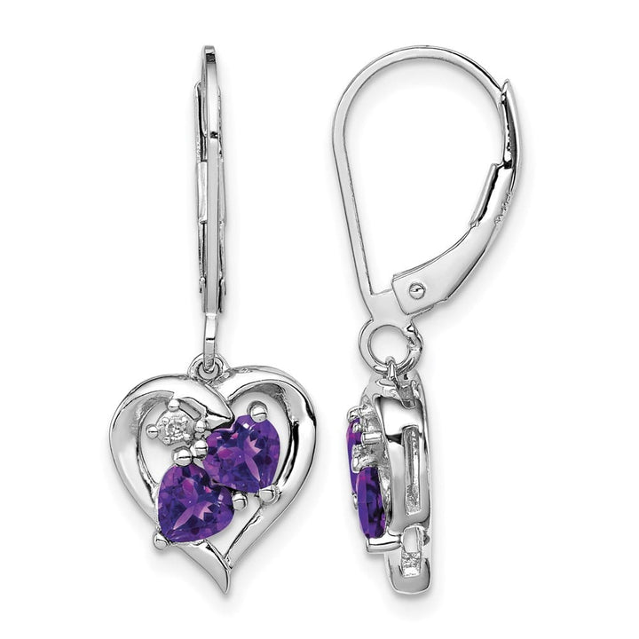 Sterling Silver Amethyst and Diamond 28 x 11 mm Earrings, view 1 of 4
