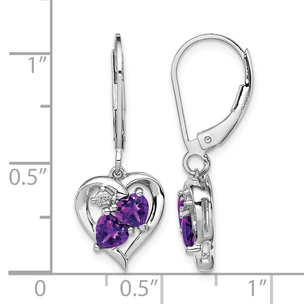 Sterling Silver Amethyst and Diamond 28 x 11 mm Earrings, view 4 of 4