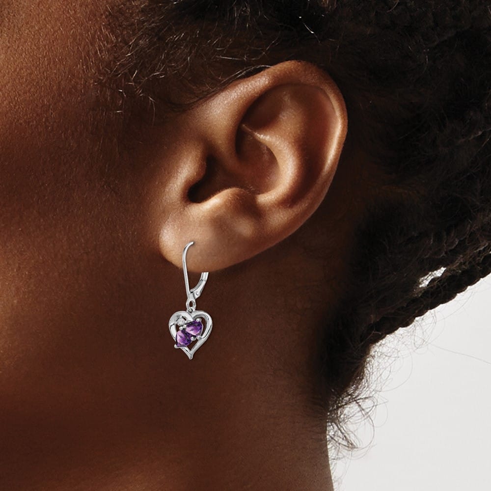 Sterling Silver Amethyst and Diamond 28 x 11 mm Earrings, view 3 of 4
