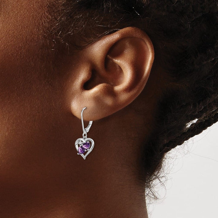 Sterling Silver Amethyst and Diamond 28 x 11 mm Earrings, view 3 of 4