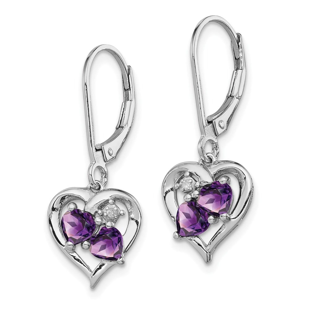 Sterling Silver Amethyst and Diamond 28 x 11 mm Earrings, view 2 of 4