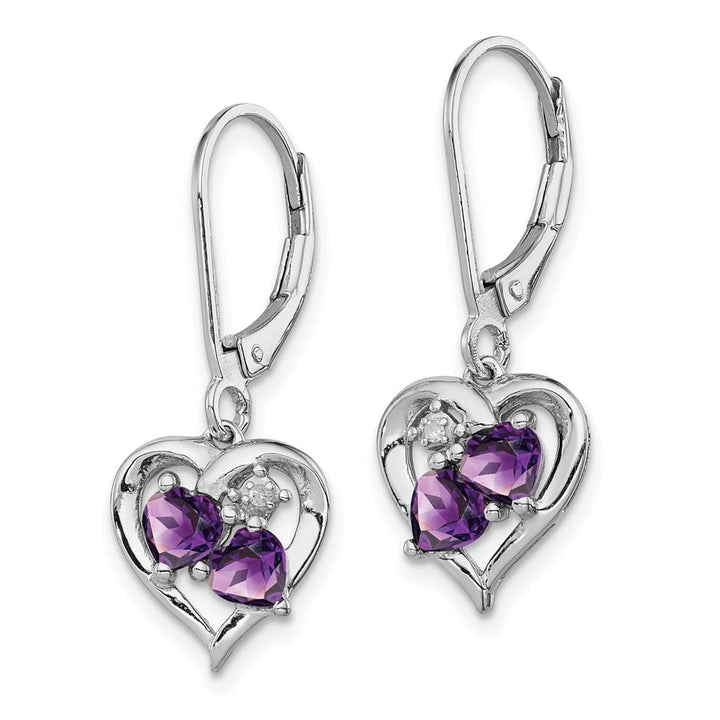 Sterling Silver Amethyst and Diamond 28 x 11 mm Earrings, view 2 of 4