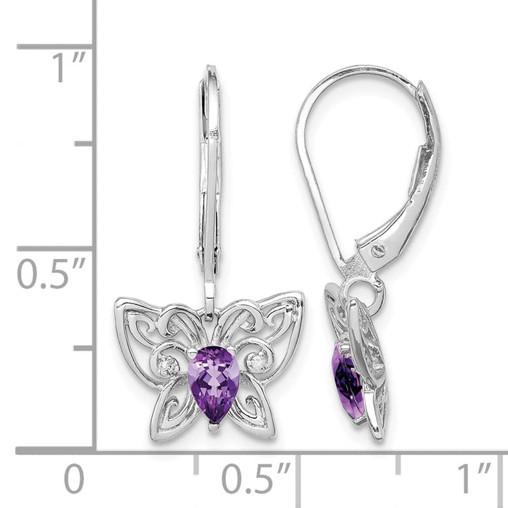 Sterling Silver Amethyst and Diamond Butterfly 23 x 12 mm Earrings, view 4 of 4