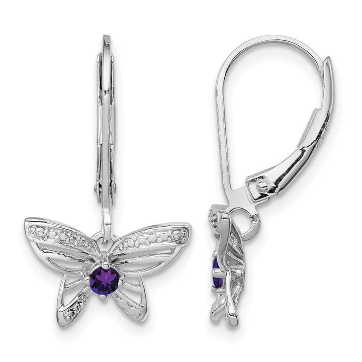 Sterling Silver Amethyst and Diamond Butterfly 23 x 13 mm Earrings, view 1 of 4