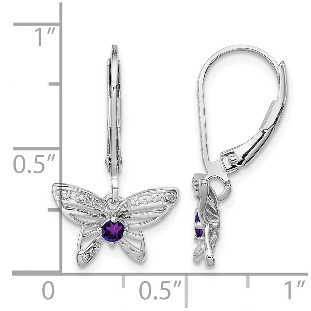 Sterling Silver Amethyst and Diamond Butterfly 23 x 13 mm Earrings, view 4 of 4