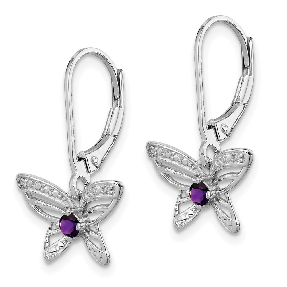 Sterling Silver Amethyst and Diamond Butterfly 23 x 13 mm Earrings, view 2 of 4
