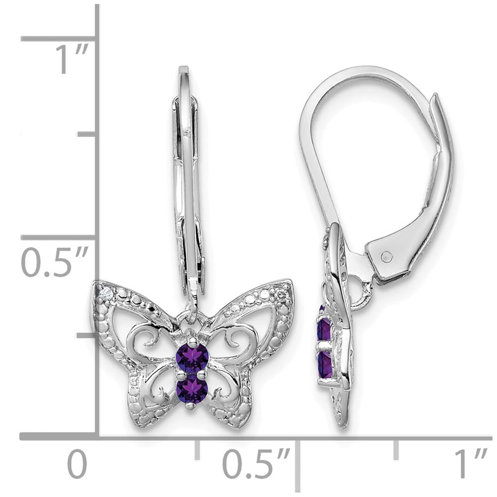 Sterling Silver Amethyst and Diamond Butterfly 24 x 13 mm Earrings, view 4 of 4