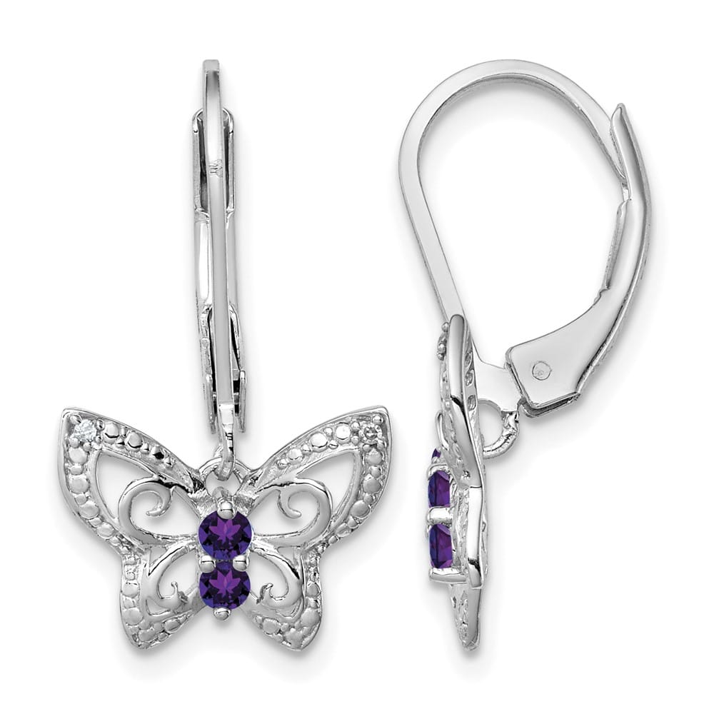 Sterling Silver Amethyst and Diamond Butterfly 24 x 13 mm Earrings, view 1 of 4