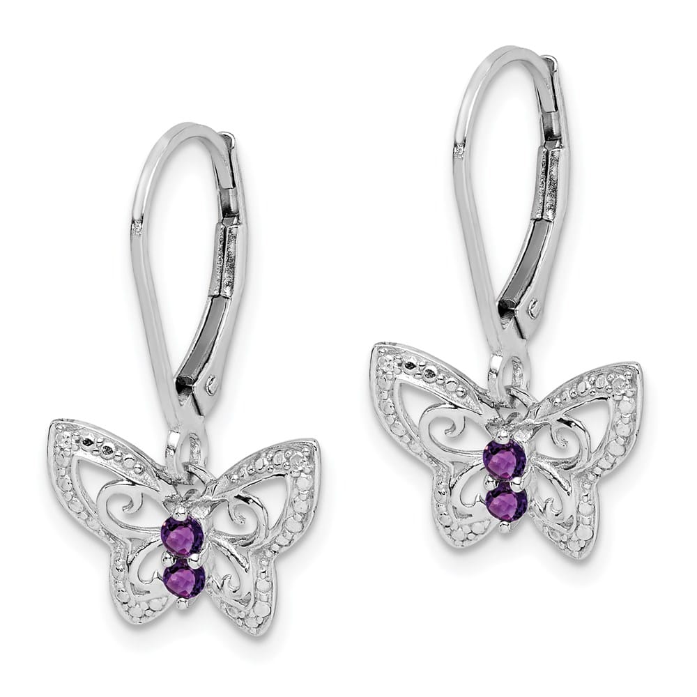 Sterling Silver Amethyst and Diamond Butterfly 24 x 13 mm Earrings, view 2 of 4