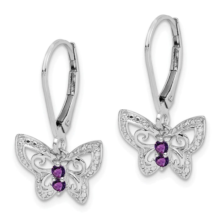 Sterling Silver Amethyst and Diamond Butterfly 24 x 13 mm Earrings, view 2 of 4