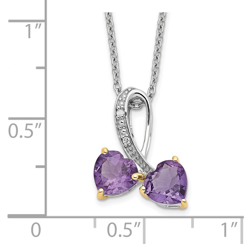 Sterling Silver Amethyst and Diamond Heart 20 inch Necklace