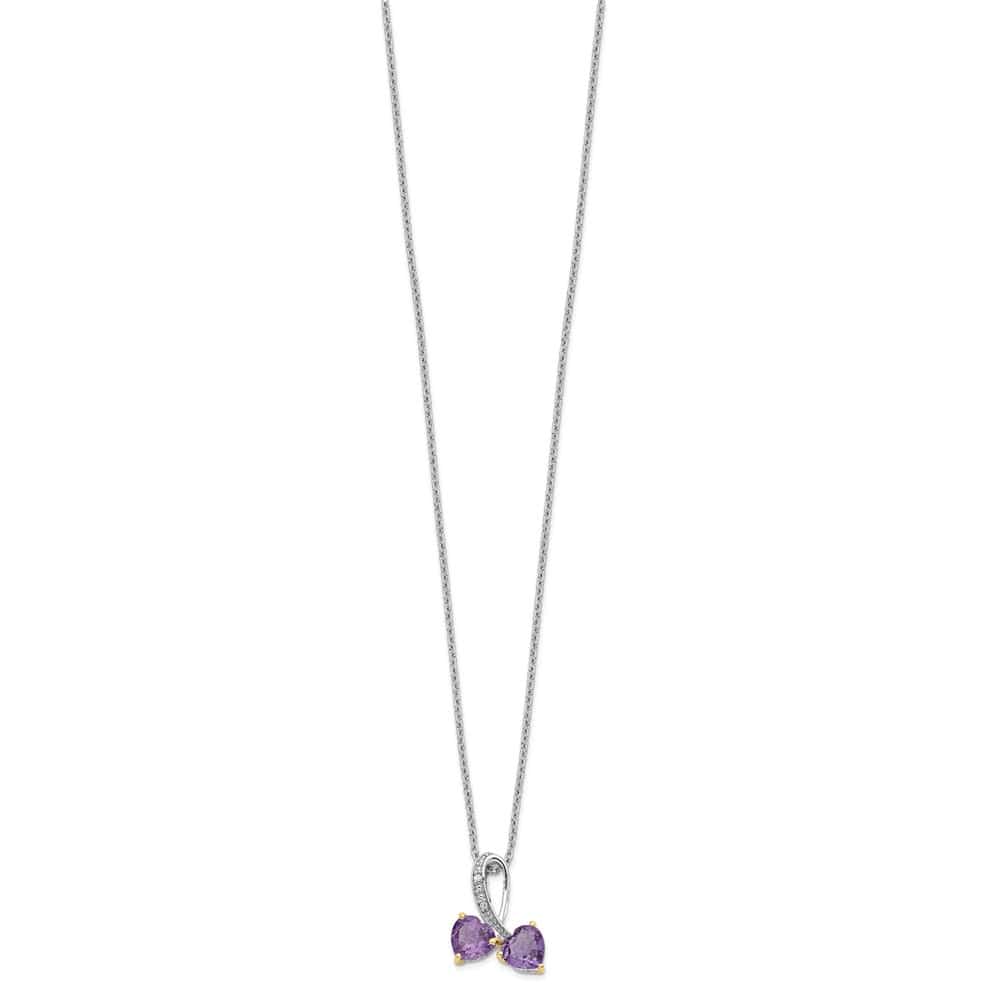 Sterling Silver Amethyst and Diamond Heart 20 inch Necklace