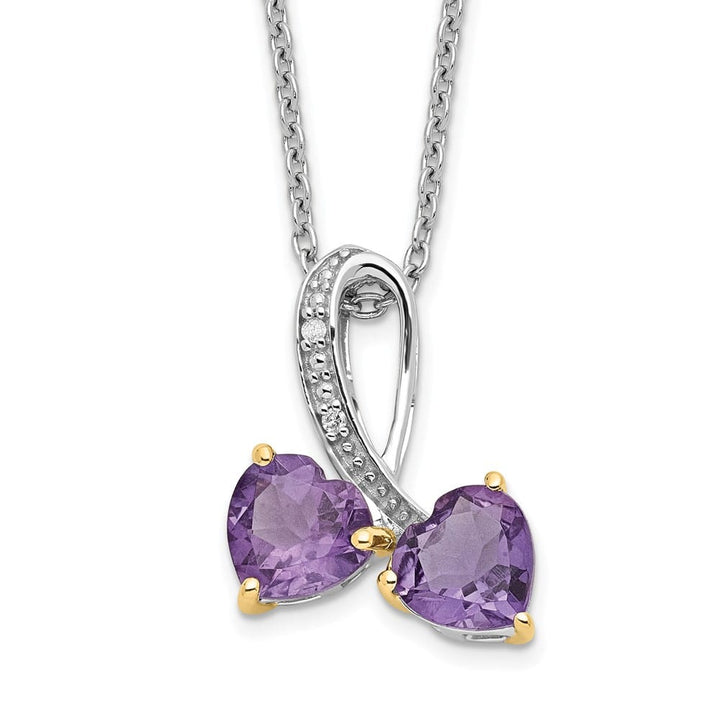 Sterling Silver Amethyst and Diamond Heart 20 inch Necklace