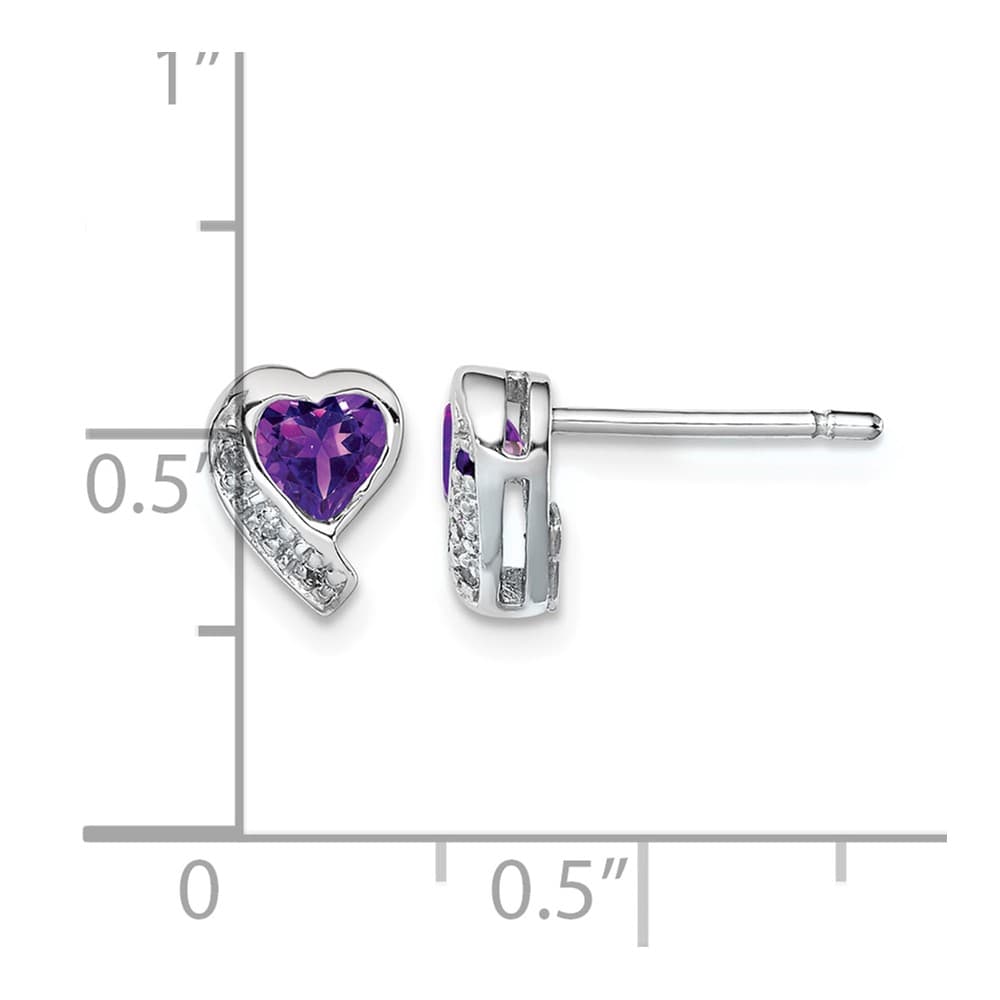 Sterling Silver Amethyst and Diamond Heart Earrings, view 4 of 4