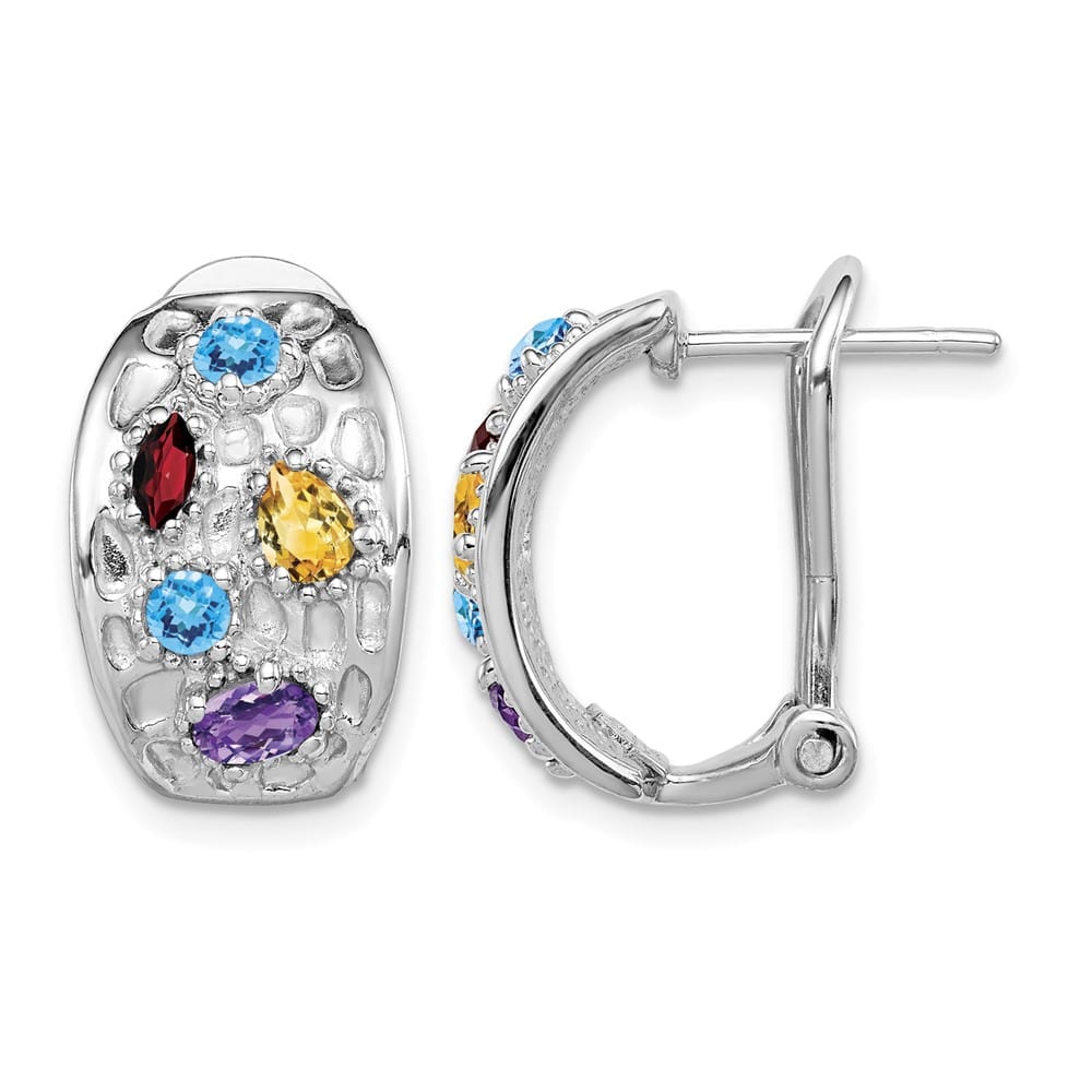 Sterling Silver Amethyst/Blue Topaz/Garnet/Citrine Omega Back Earrings, view 1 of 4