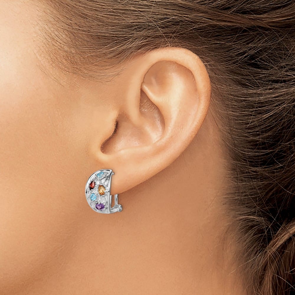 Sterling Silver Amethyst/Blue Topaz/Garnet/Citrine Omega Back Earrings, view 3 of 4