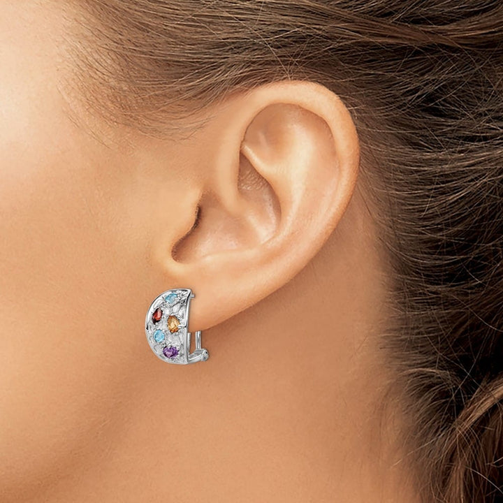 Sterling Silver Amethyst/Blue Topaz/Garnet/Citrine Omega Back Earrings, view 3 of 4