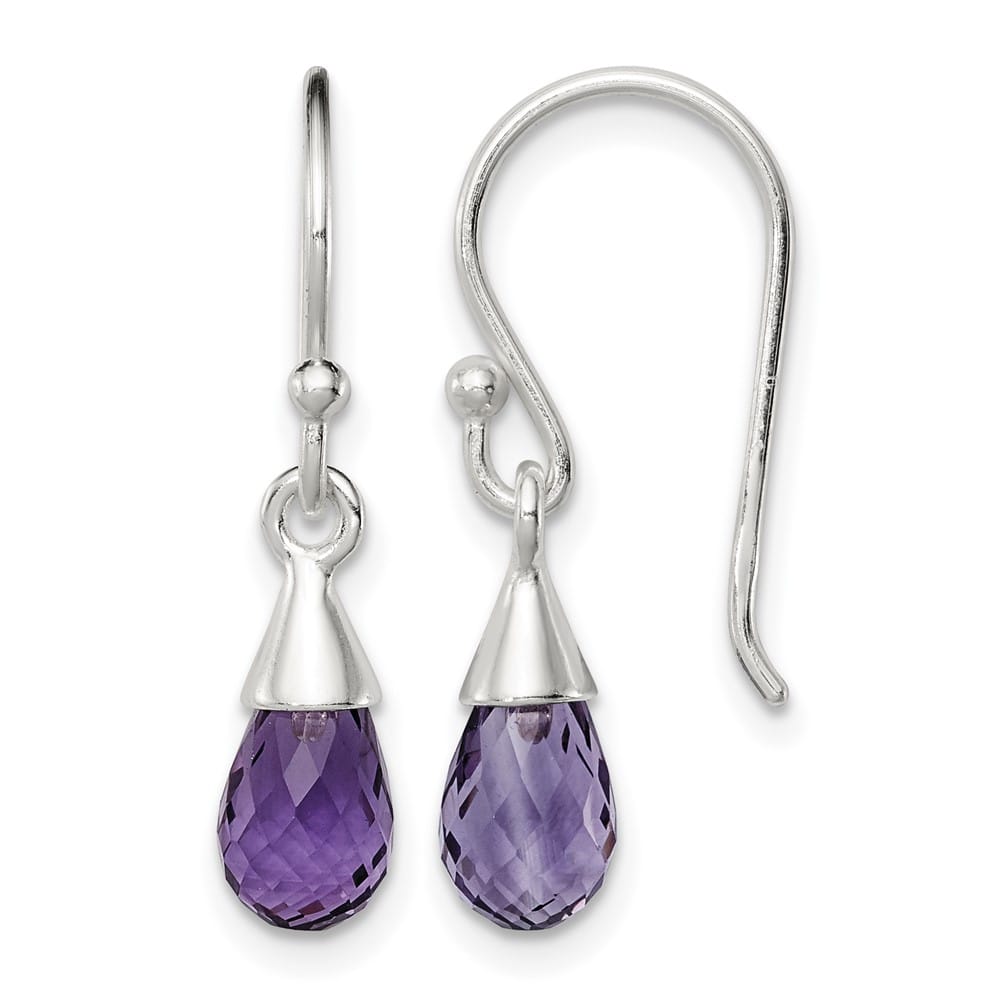 Sterling Silver Amethyst Dangle 25 x 5 mm Earrings, view 1 of 4