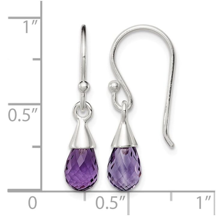 Sterling Silver Amethyst Dangle 25 x 5 mm Earrings, view 4 of 4