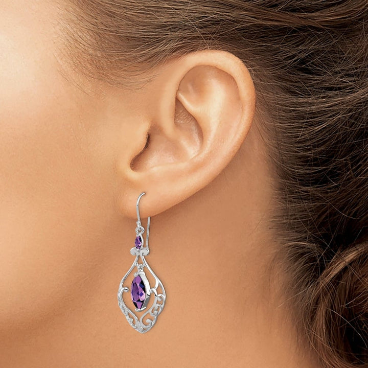 Sterling Silver Amethyst Fancy Dangle Earrings, view 3 of 4