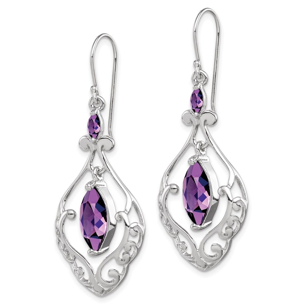 Sterling Silver Amethyst Fancy Dangle Earrings, view 2 of 4