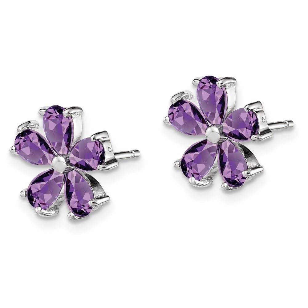 Sterling Silver Amethyst Floral Earrings, view 2 of 4