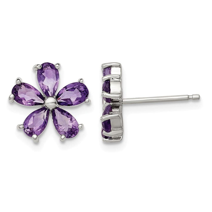 Sterling Silver Amethyst Floral Earrings, view 1 of 4