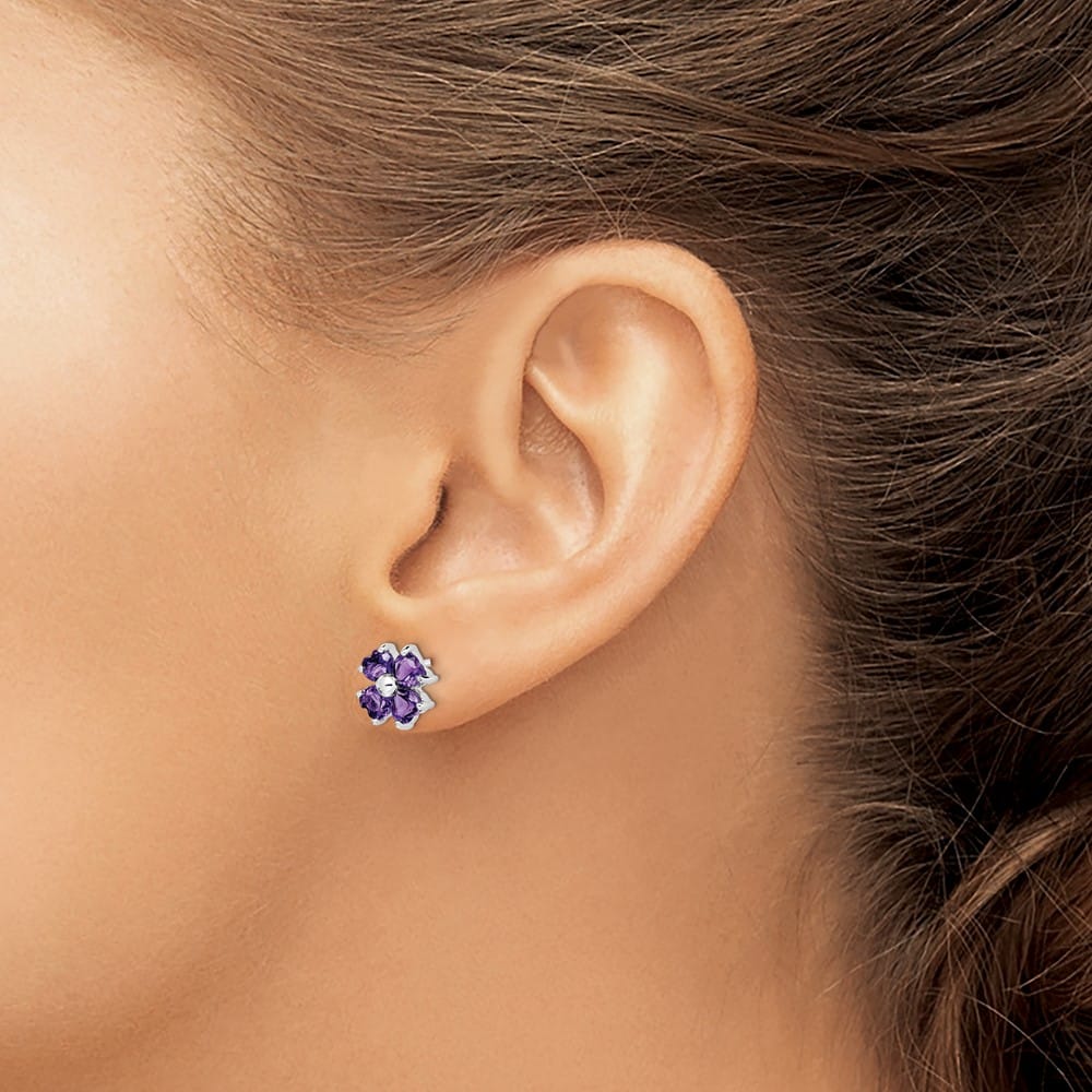 Sterling Silver Amethyst Flower Post Earrings, view 3 of 4