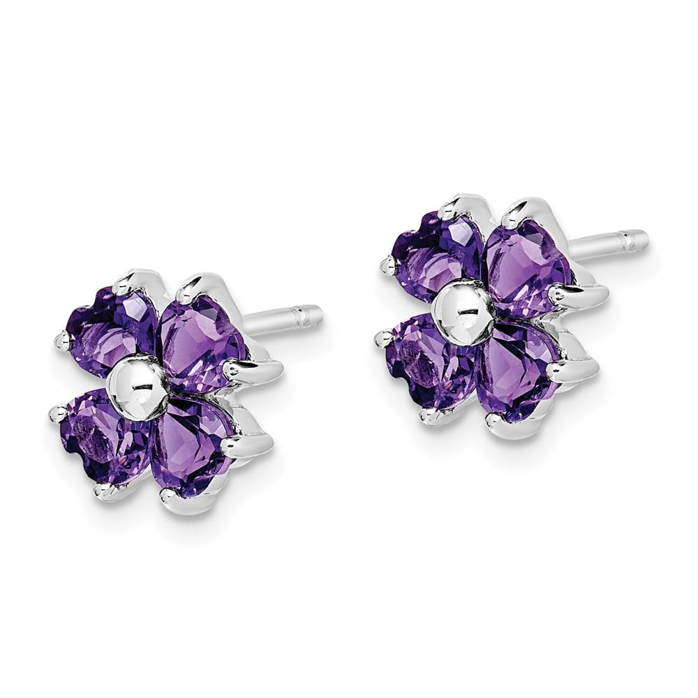 Sterling Silver Amethyst Flower Post Earrings, view 2 of 4
