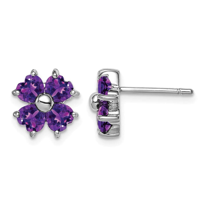 Sterling Silver Amethyst Flower Post Earrings, view 1 of 4