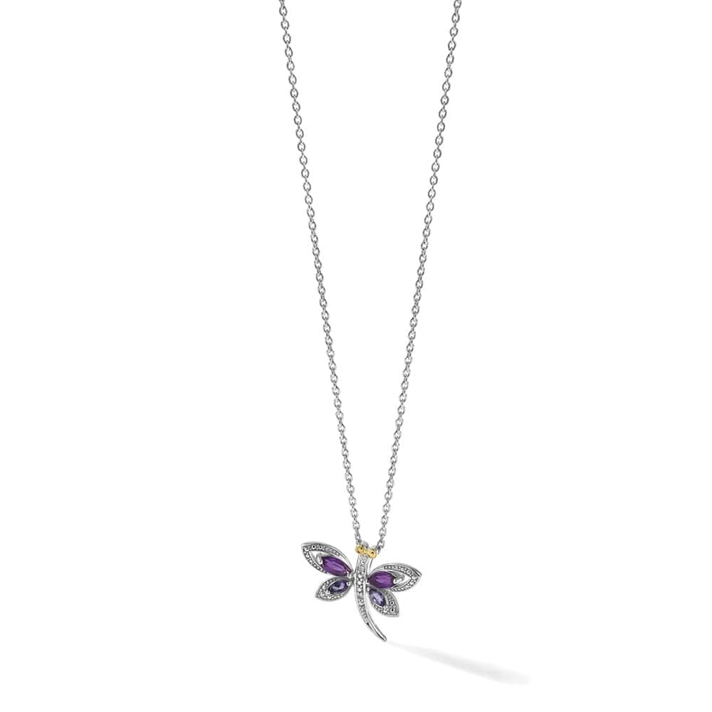 Sterling Silver Amethyst/Iolite/Diamond Inch 20 inch Necklace