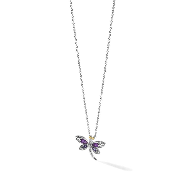 Sterling Silver Amethyst/Iolite/Diamond Inch 20 inch Necklace
