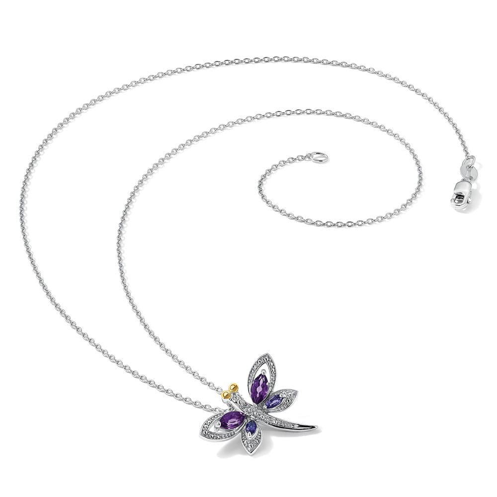 Sterling Silver Amethyst/Iolite/Diamond Inch 20 inch Necklace