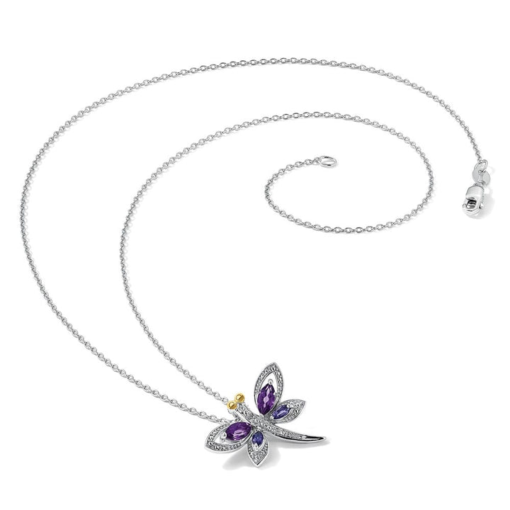 Sterling Silver Amethyst/Iolite/Diamond Inch 20 inch Necklace