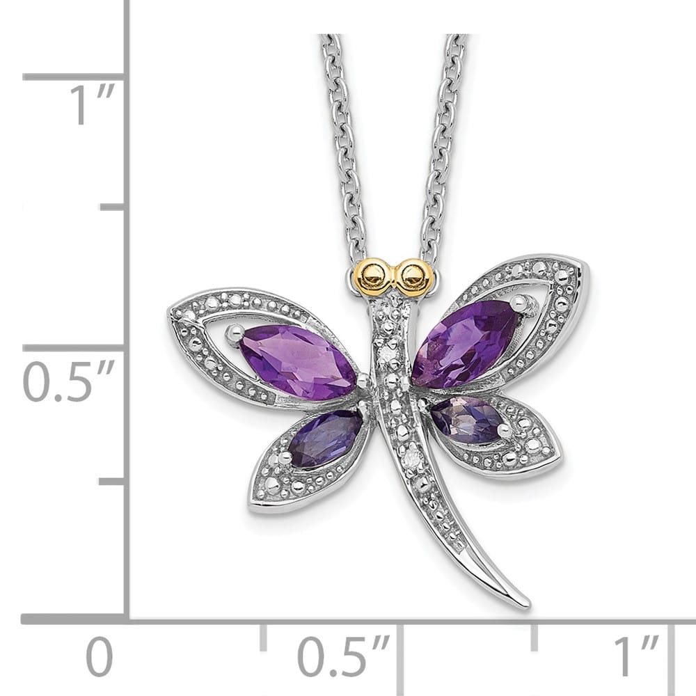 Sterling Silver Amethyst/Iolite/Diamond Inch 20 inch Necklace