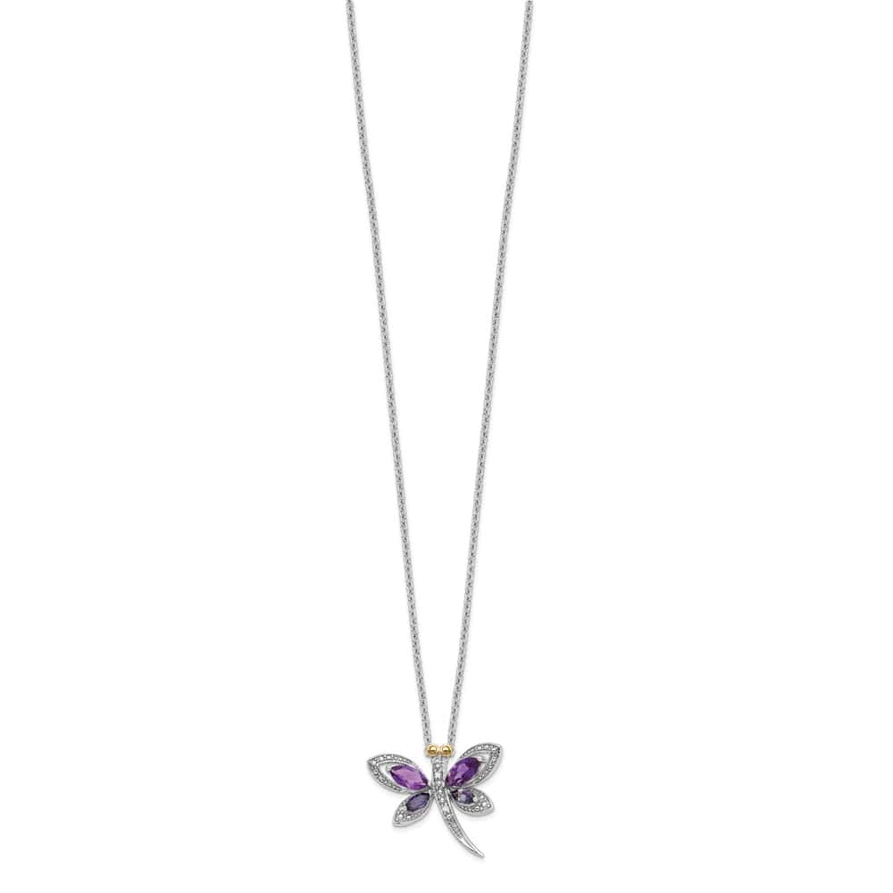 Sterling Silver Amethyst/Iolite/Diamond Inch 20 inch Necklace