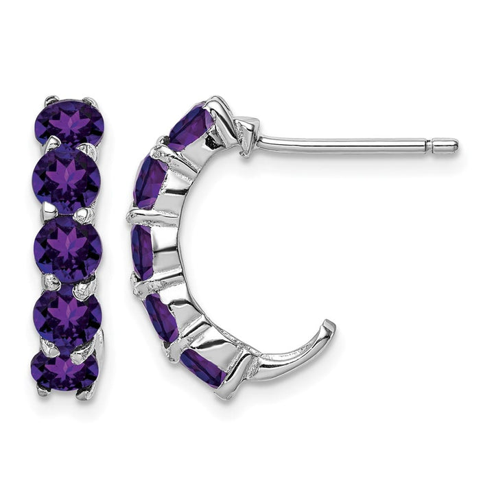 Sterling Silver Amethyst J-Hoop Earrings, view 1 of 4